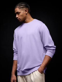 The Souled Store - Men Lavender Solid Oversized Sweatshirt
