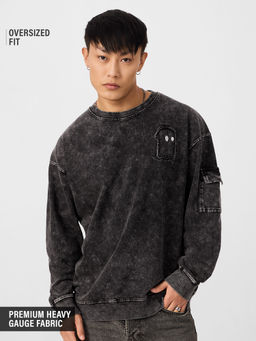The Souled Store - Men Grey Clouds Self Design Oversized Sweatshirt