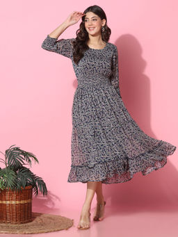 Aditi Wasan - Floral Printed Blue Midi Dress