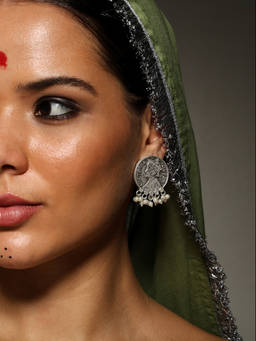 VENI - 92.5 Silver-Plated Oxidised Beaded Earrings
