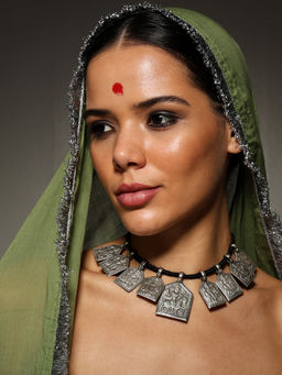 VENI - 92.5 Silver Plated Oxidized Choker Necklace