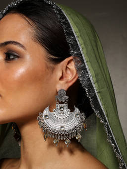 VENI - 92.5 Silver-Plated Oxidised Stone Studded Earrings