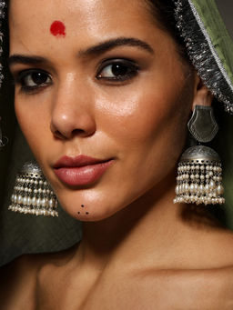 VENI - 92.5 Silver-Plated Oxidised Beaded Earrings
