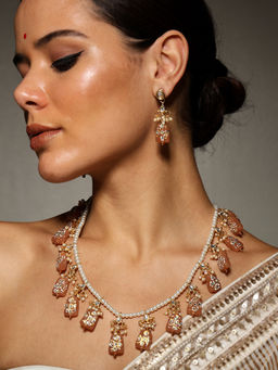 VENI - 18KT Gold-Plated Kundan-Studded and Pearl Beaded Long Jewellery Set