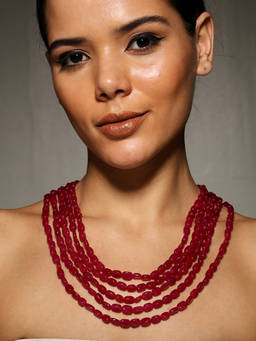 VENI - Ruby Stone Beaded Layered Necklace
