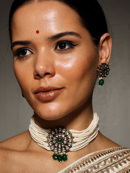 VENI - 18K Gold-Plated Kundan-Studded and Beaded Jewellery Set