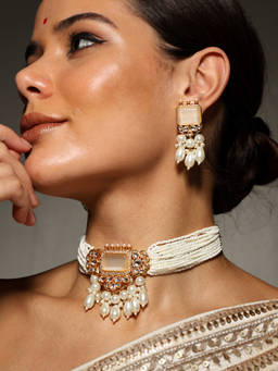 VENI - 18KT Gold-Plated Kundan Studded and Pearls Jewellery Set