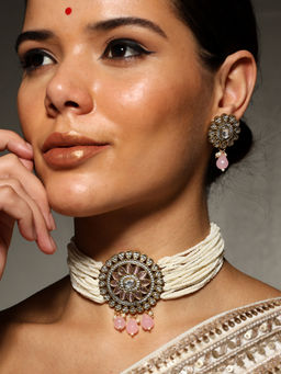 VENI - 18K Gold-Plated Kundan -Studded and Beaded Jewellery Set