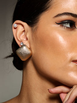 VENI - Set of 3 Oxidised Gold-Plated Stones Studded and Beaded 3 Pair of Studs