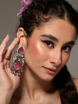 VENI - 92.5 Silver Plated Oxidized Artificial Stones Studded Animal Shaped Earrings