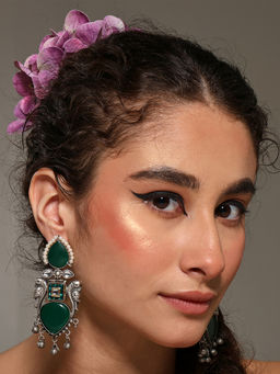 VENI - 92.5 Silver Plated Oxidized Artificial Stones Studded Animal Shaped Earrings