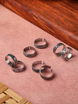 VENI - Silver-Plated Oxidised 4 Pair of Toe Rings