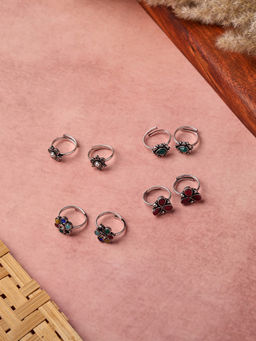 VENI - Set Of 4 Sliver-Plated Stone-Studded 4 Pair of Toe Rings