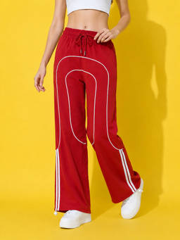 Buynewtrend - Women's Red Wide Leg Pant
