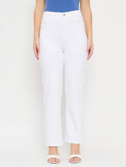 Madame - White Cotton Straight Fit Jeans