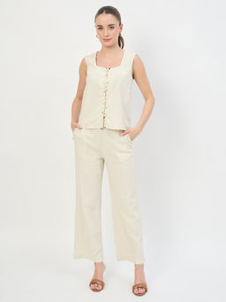 Madame - Beige Rayon Linen Sleeveless Co-Ord Set