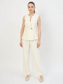 Madame - Off White Sleeveless Round Neck Co-Ord Set