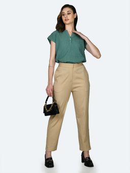 Zink London - Womens Beige Solid Trouser