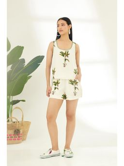 Nikasha - Off White Hand Painted Banana Tree Print Co-Ord (set Of 2)