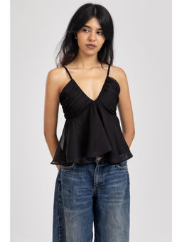 PAST MODERN - Black Shoulder Starp Pleated Top