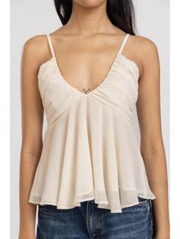 PAST MODERN - Beige Shoulder Starp Pleated Top