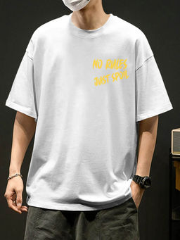 BULLMER - White Funky Front and Back Printed Crew Neck Oversized T-Shirt