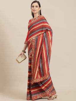 Sareemall - Multi Party Wear Dola Silk Embellished Saree with Unstitched Blouse