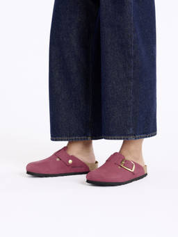 Birkenstock - Boston Big Buckle Women Narrow Width Purple Crush Nubuck Leather Mules