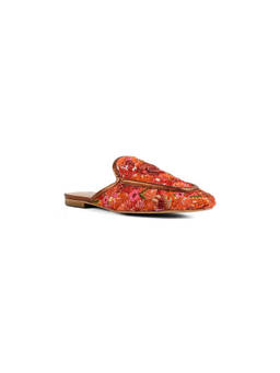 Vanilla Moon - Women Oriana Orange Embroidered Party Mules