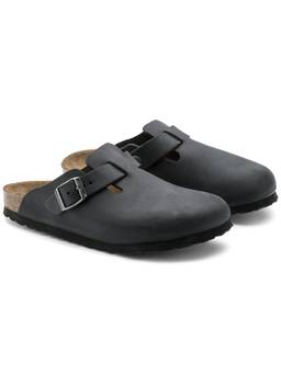 Birkenstock - Boston Unisex Narrow Width Black Natural Leather Oiled Mules