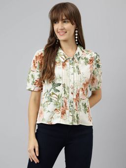 Latin Quarters - Women Brown Half Sleeves Spread Collar Floral Shirt
