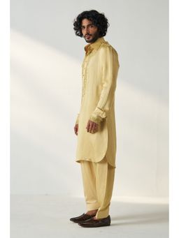 STUDIO BAGECHAA - Gold Deep Pathani Kurta with Salwar (Set of 2)