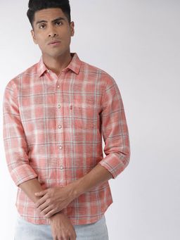 Levi's - Men Pink Off-White Slim Fit Linen Casual Shirt