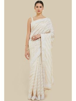 Soch - Women Off White Silk Embroidered Saree with Unstitched Blouse