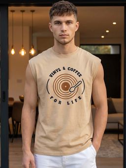 Bewakoof - Ginger Root Brown Vinyl and Coffee Graphic Printed Boxy Fit Vest