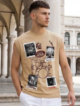 Bewakoof - Ginger Root Brown Turn It Up Graphic Printed Boxy Fit Vest
