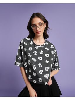 Bewakoof - Official Disney Women's Grey All Over Printed Oversized Short Top