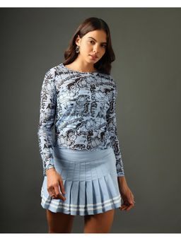 Bewakoof - Air 1.0 Garfield Women's Blue All Over Printed Slim Fit Short Top