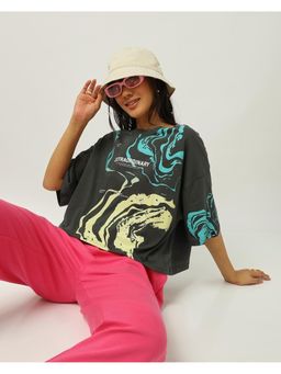 Bewakoof - Women's Grey Neeru Graphic Printed Oversized Short Top