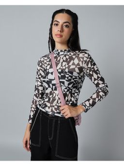Bewakoof - Air 1.0 Women's White & Black All Over Printed Slim Fit Short Top
