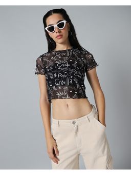 Bewakoof - Air 1.0 Official Disney Women's Black All Over Printed Slim Fit Short Top