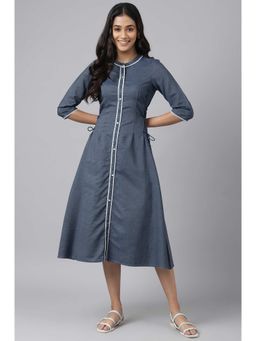 Aurelia - Blue Denim Solid Calf-length Dress