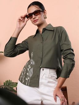 FITHUB - Green Embroidered Collared Shirt