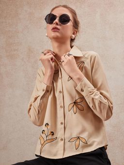 FITHUB - Beige Embroidered Collared Shirt