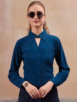 FITHUB - Navy Blue Cutaway Collar Solid Formal Shirt