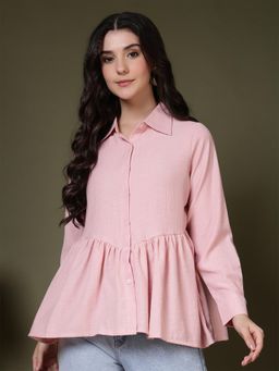 FITHUB - Pink Tiered Hem Shirt Style Top