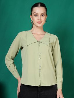 FITHUB - Green Full Sleeves Pointed Collar Shirt