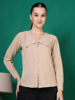 FITHUB - Beige Full Sleeves Pointed Collar Shirt