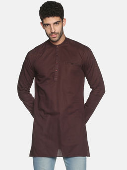 SHOWOFF - Mens Casual Brown Slim Fit Full Kurta