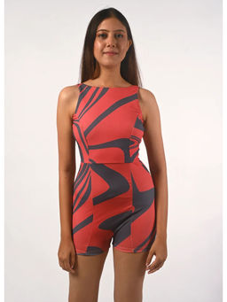 Trove Label - Coral Colorblock Panelled Corallium Rubrum One Piece